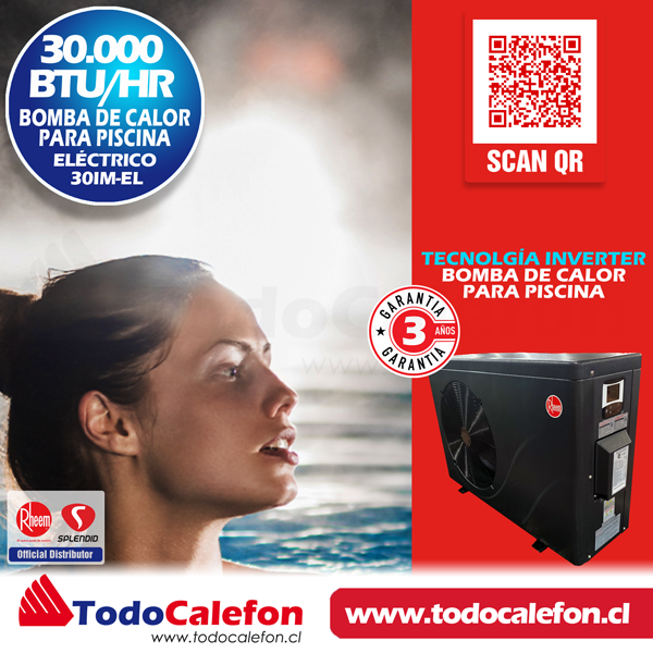 BOMBA DE CALOR PISCINAS INVERTER CROSSWIN 30i RHEEM 30m3, MORETOCLIMA