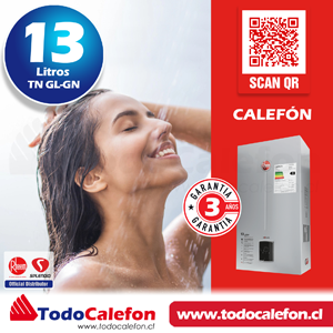 Calefon RHEEM Tiro Natural 13 Litros Gas Licuado