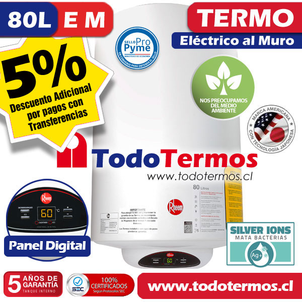 Termo Eléctrico Rheem 80 Litros MURO