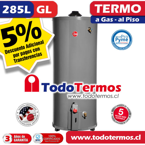 Termo RHEEM Gas al Piso 285 Litros Gas Licuado