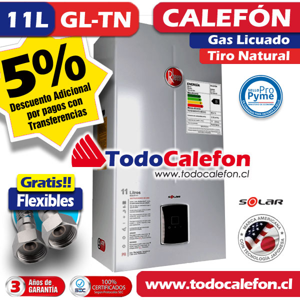Calefon RHEEM Tiro Natural 11 Litros Gas Licuado