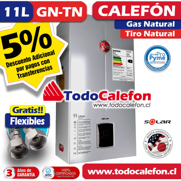 Calefon RHEEM Tiro Natural 11 Litros Gas Natural