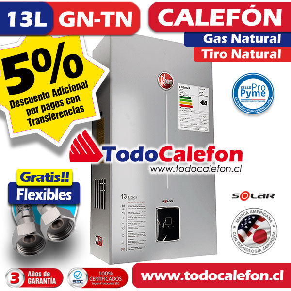 Calefon RHEEM Tiro Natural 13 Litros Gas Natural