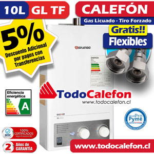 Calefon SPLENDID Tiro Forzado Master 10 Litros Gas Licuado